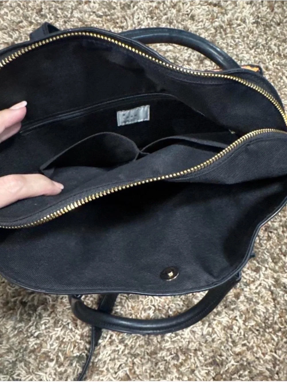 A New Day Black Satchel with Orange and Pink Floral Print-Pockets Organize